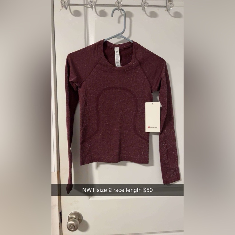 Lululemon glittery maroon long leave swiftly NWT